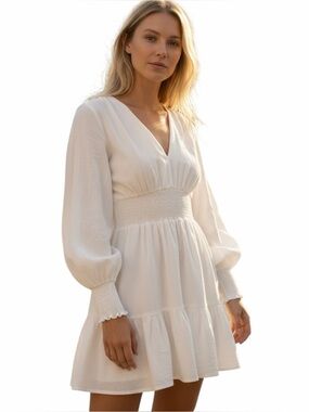 ZARA Woman’s Cream/Ivory Linen-Blend Boho Cottagecore Mini Dress Size Small NWT